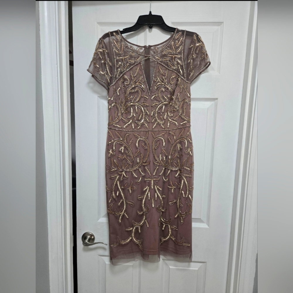Adrianna Papell Gray Flutter Sleeve Sheath Midi Dress